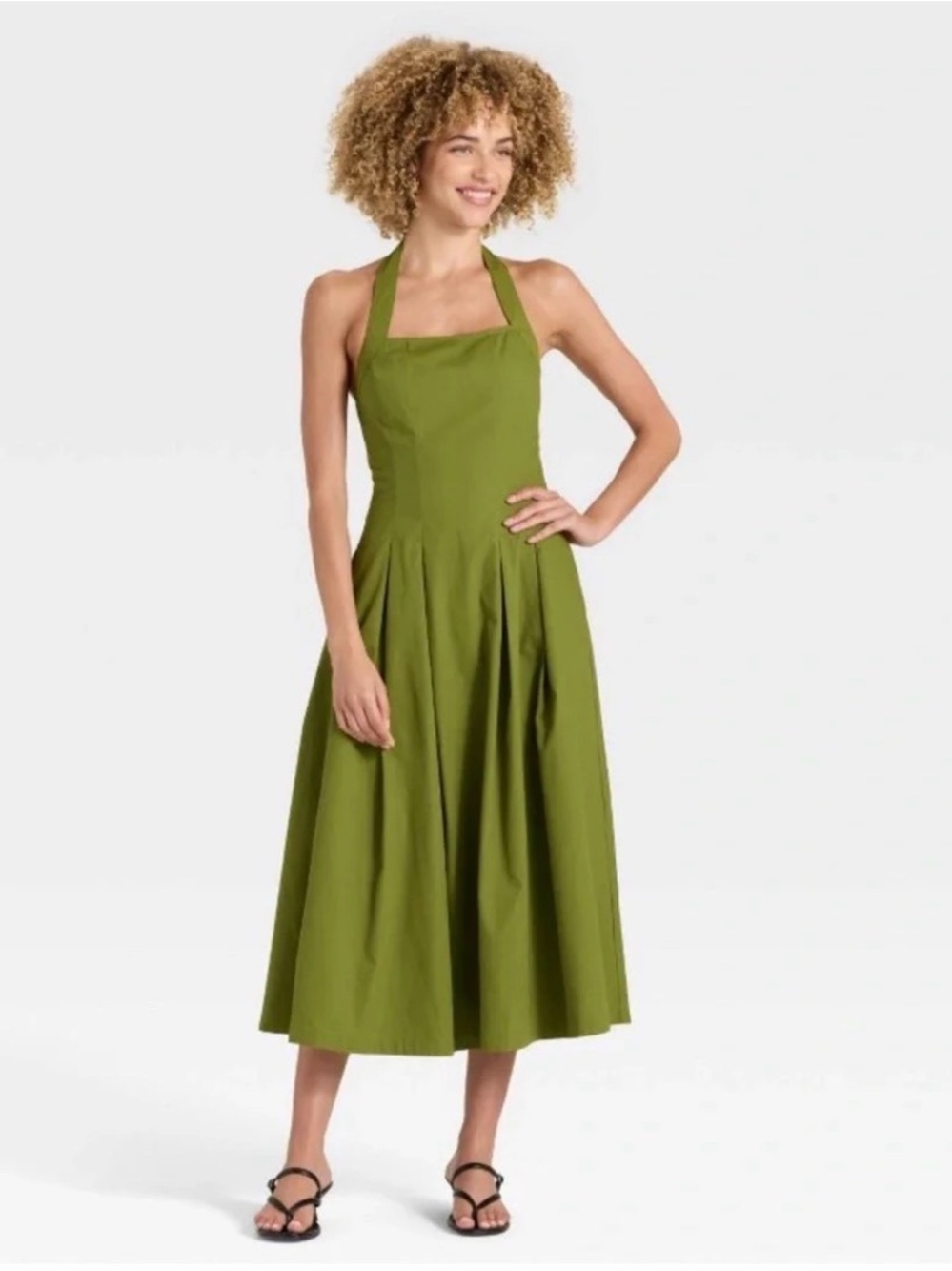 A New Day Halter Midi Dress Olive Green Size XXL NWT